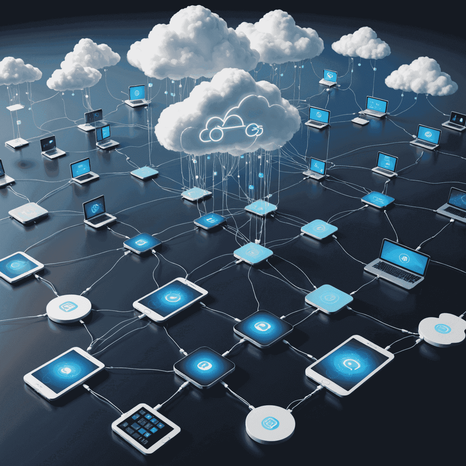 A visual representation of cloud integration showing mobile devices connected to cloud servers, with data streams flowing between them. The image emphasizes speed and connectivity, symbolizing 5G technology.