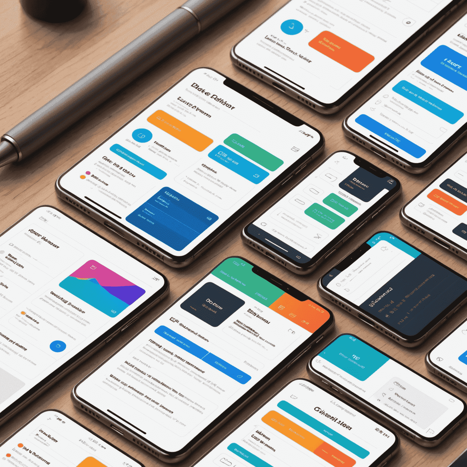 UI/UX design process with wireframes, color palettes, and user flow diagrams for a mobile app