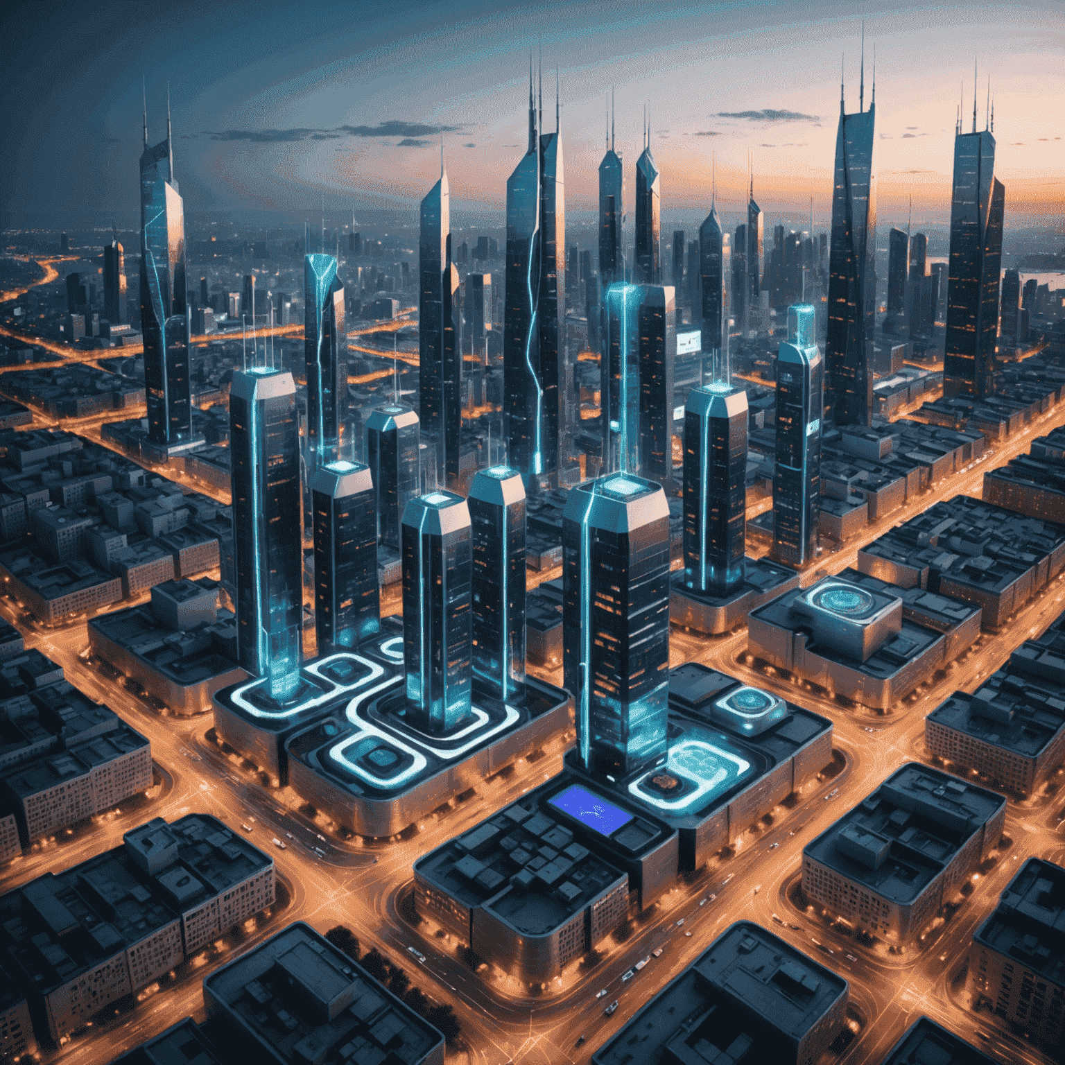 Futuristic cityscape with 5G towers and connected devices, illustrating the impact of 5G on mobile connectivity