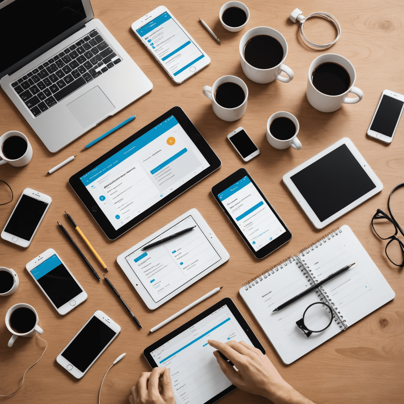 Mobile testing setup with various devices and testing tools for quality assurance